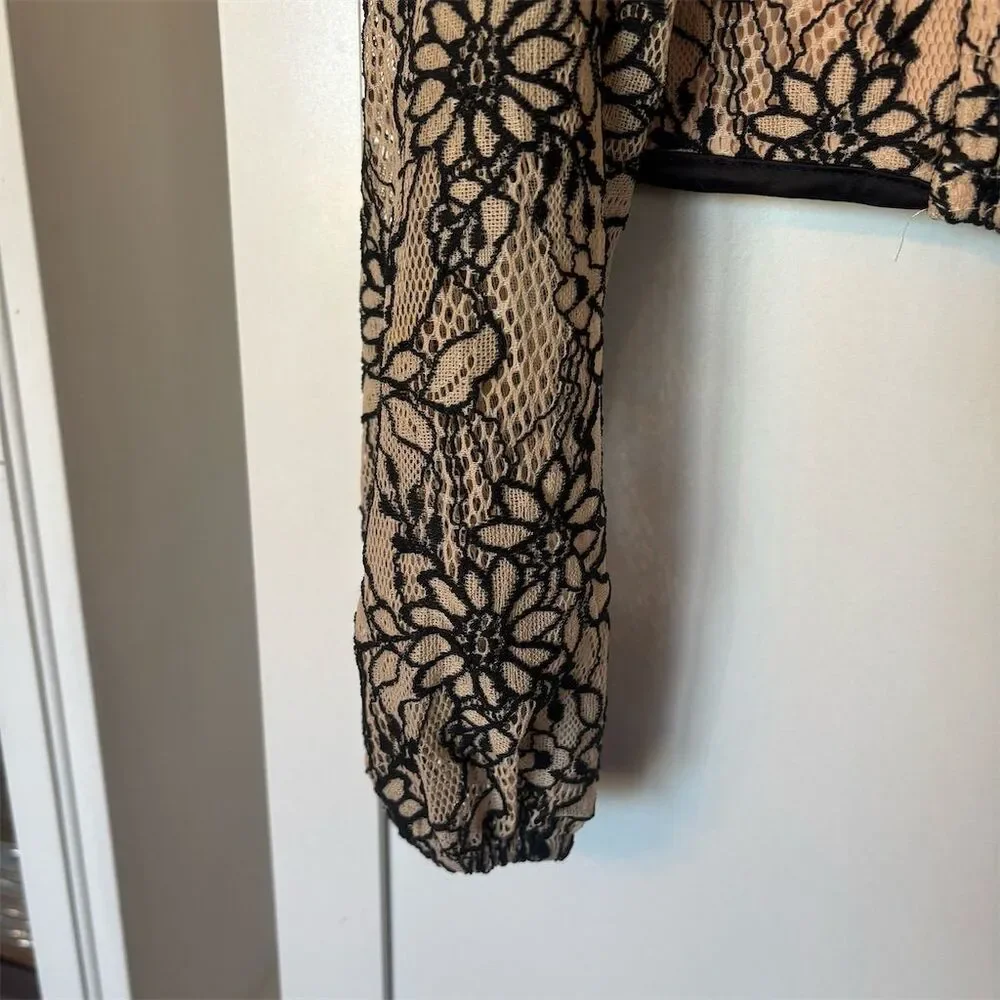 Willow + Root XS Floral Lace Sheer Long Sleeve Crop Top Multicolor - Picture 13 of 14